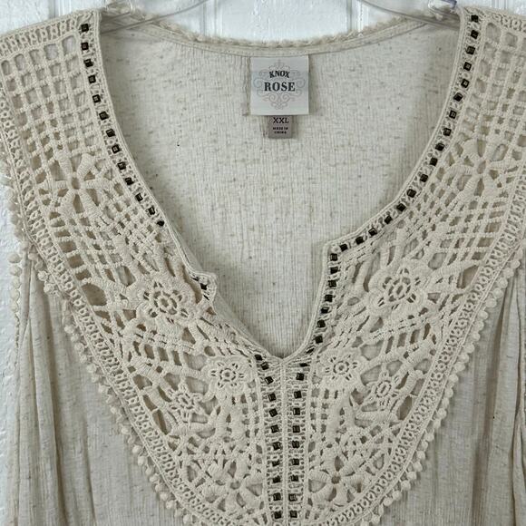 Knox Rose Women Sleeveless Distressed Tank Top Boho Western Beach Cream Size XXL - Picture 3 of 7